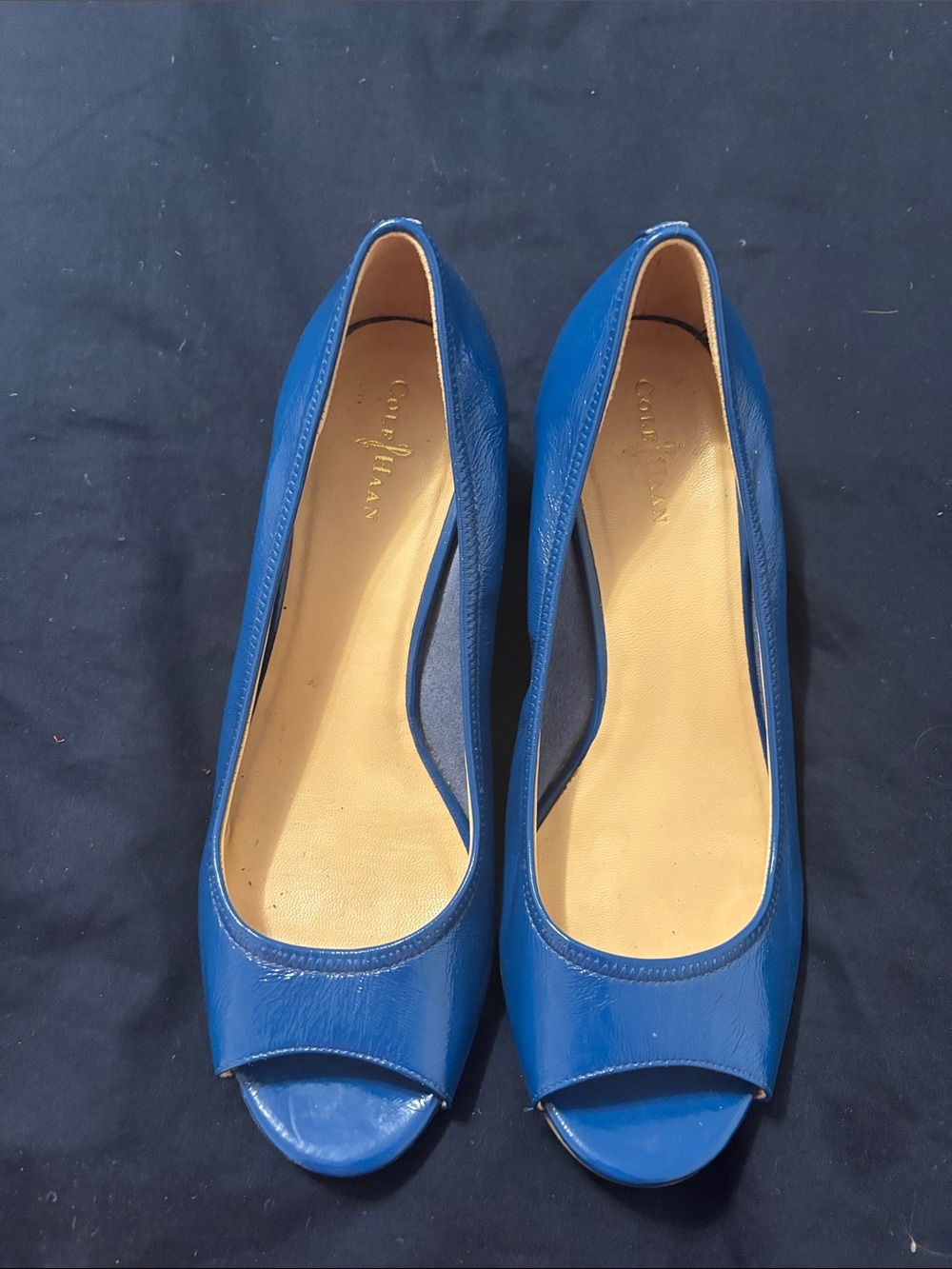 Cole Haan Royal Blue Peep-Toe Wedge Flats